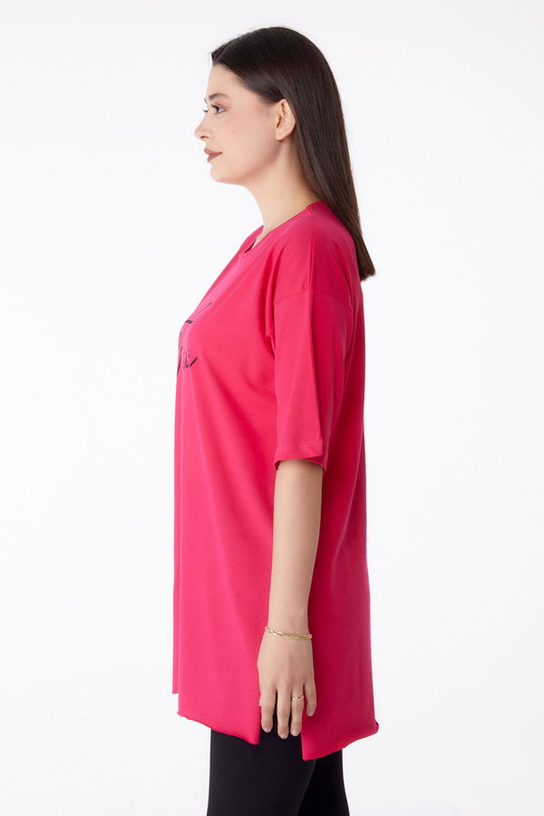 Baskılı T-shirt Fuşya - 25290 FUŞYA