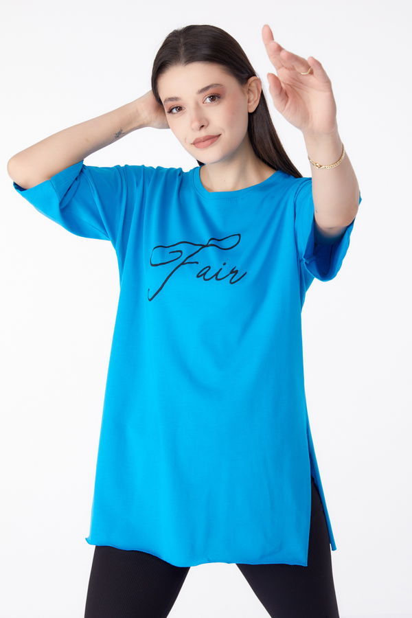 Baskılı T-shirt Mavi - 25290 MAVİ
