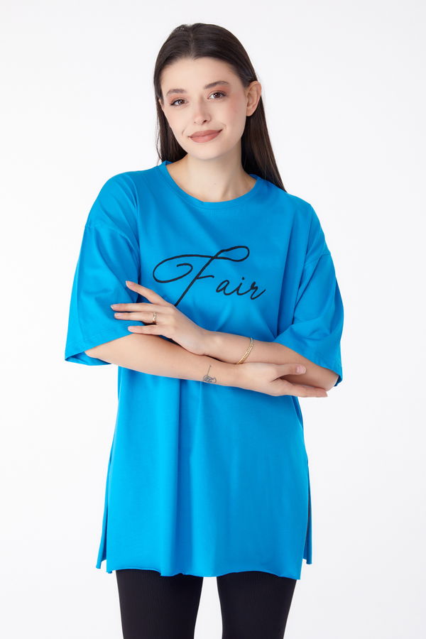 Baskılı T-shirt Mavi - 25290 MAVİ