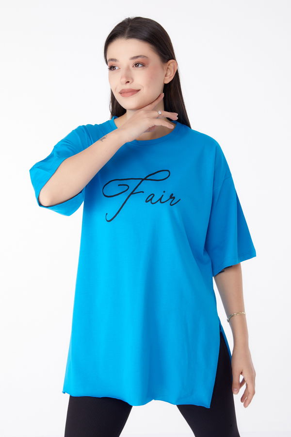Baskılı T-shirt Mavi - 25290 MAVİ