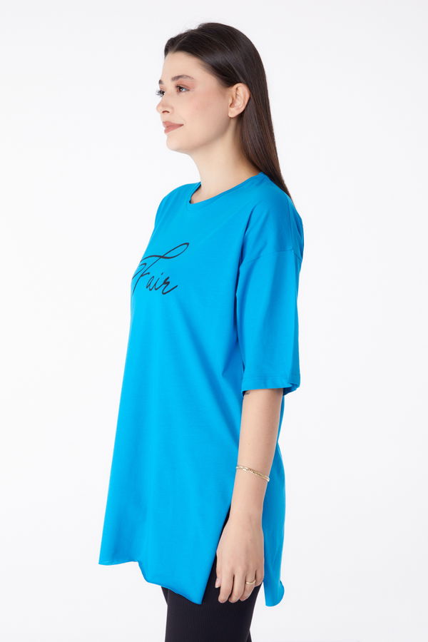 Baskılı T-shirt Mavi - 25290 MAVİ