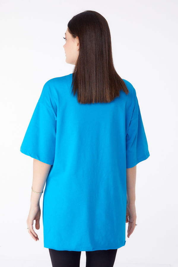 Baskılı T-shirt Mavi - 25290 MAVİ