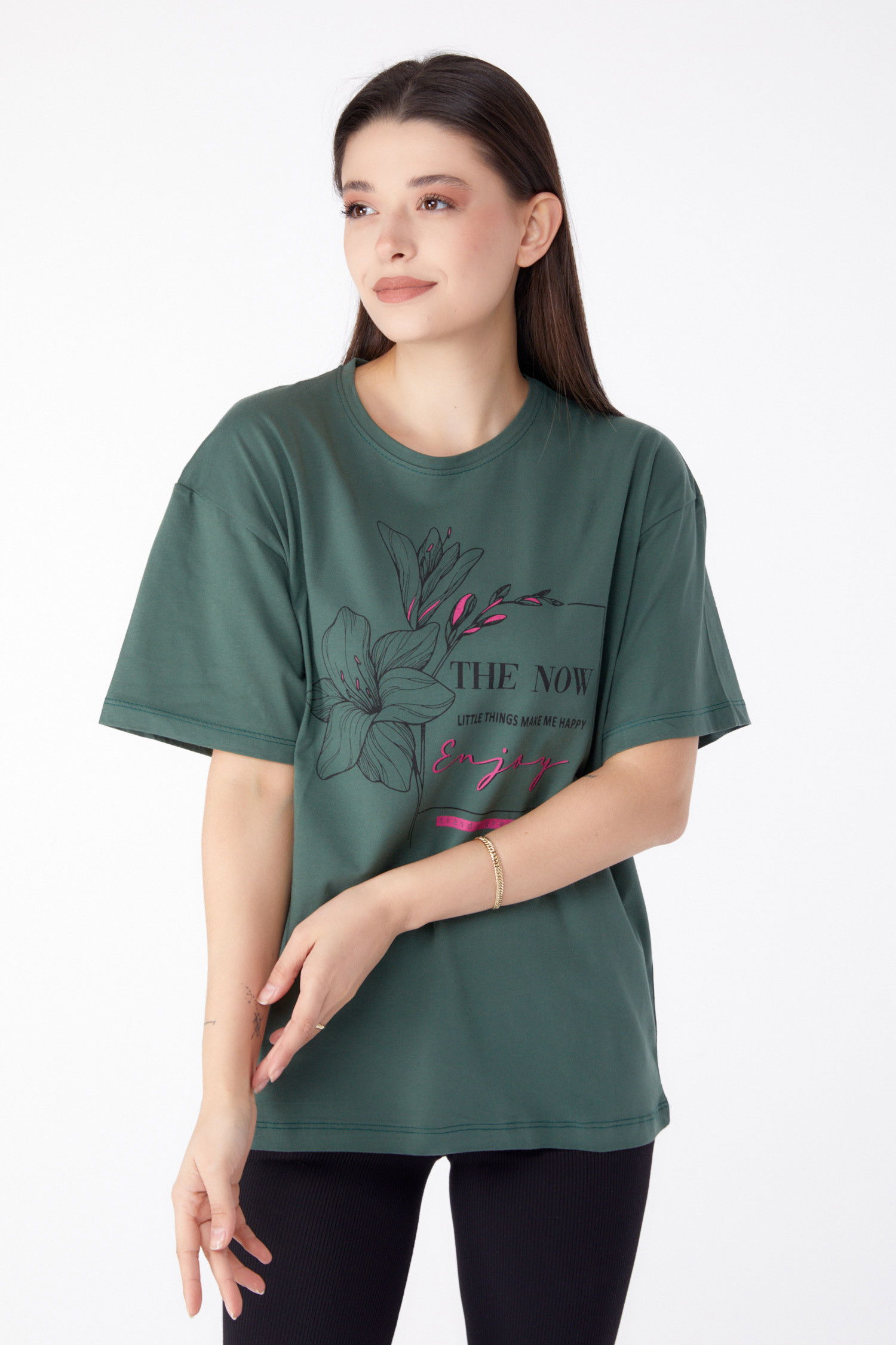 Baskılı T-shirt Haki - 25294
