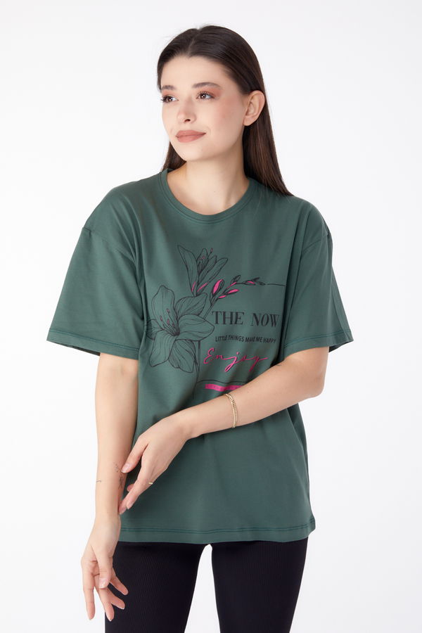 Baskılı T-shirt Haki - 25294
