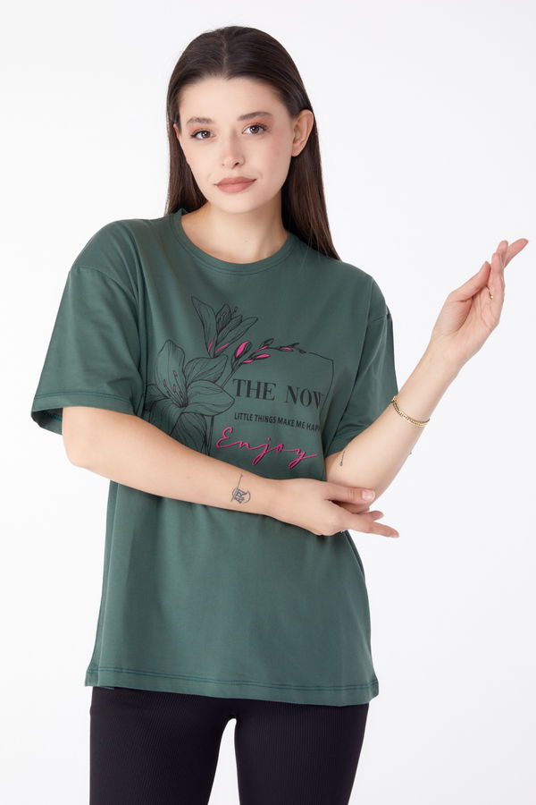 Baskılı T-shirt Haki - 25294
