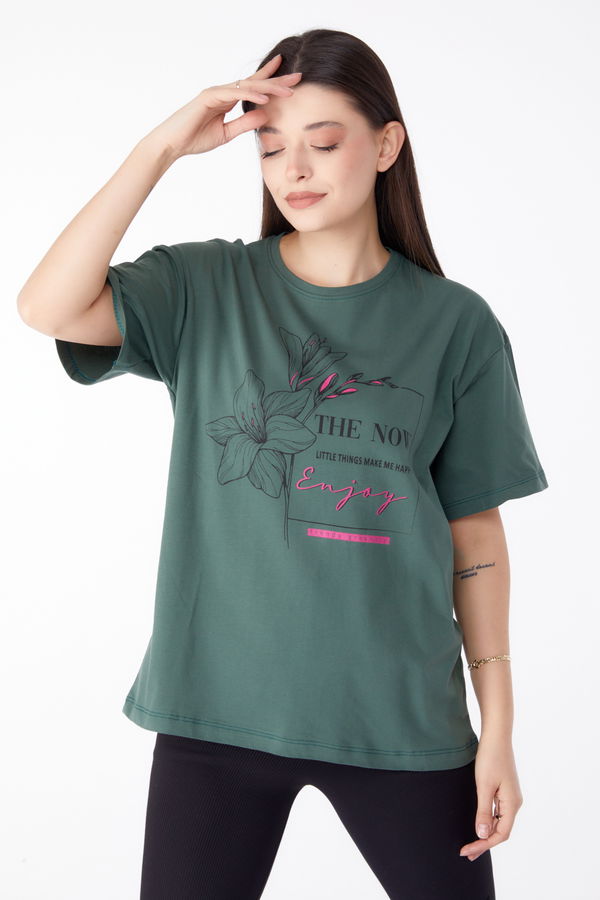 Baskılı T-shirt Haki - 25294