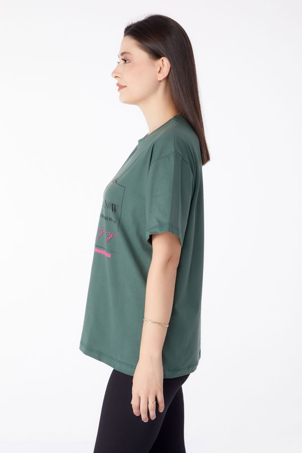Baskılı T-shirt Haki - 25294