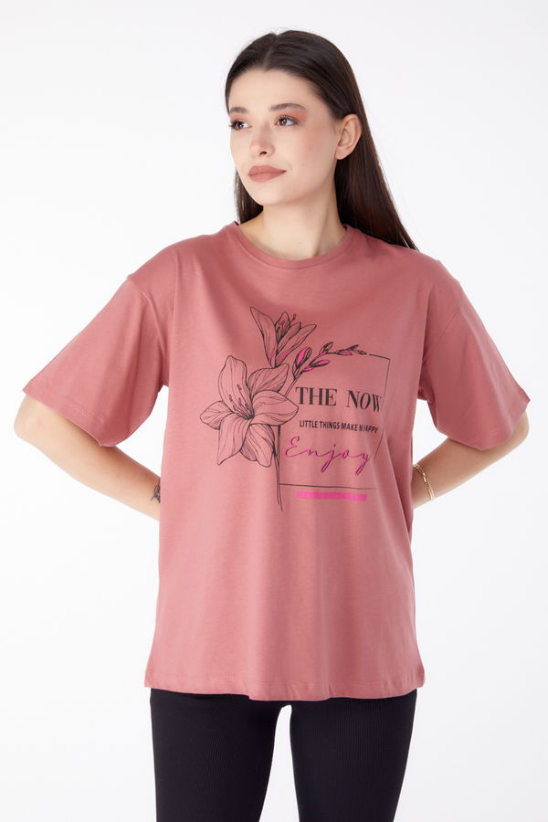 Baskılı T-shirt Pembe - 25294