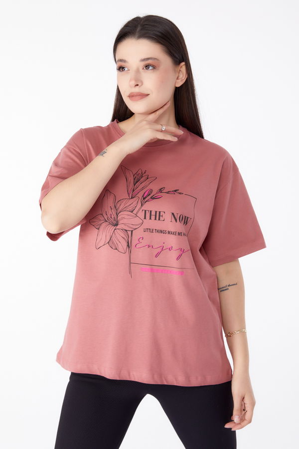 Baskılı T-shirt Pembe - 25294