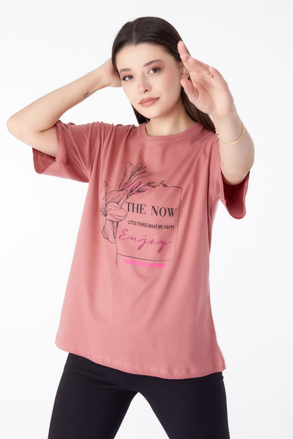 Baskılı T-shirt Pembe - 25294