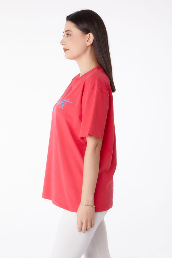 Baskılı T-shirt Fuşya - 25295