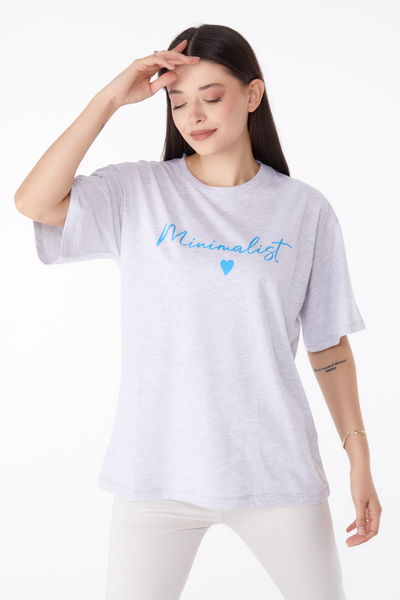 Baskılı T-shirt Gri - 25295