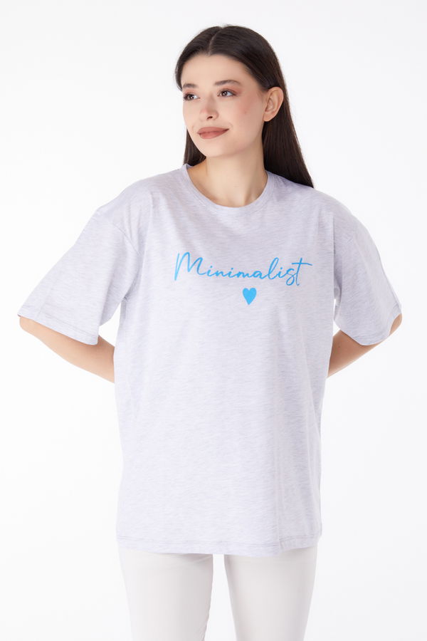 Baskılı T-shirt Gri - 25295