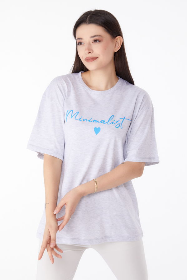 Baskılı T-shirt Gri - 25295