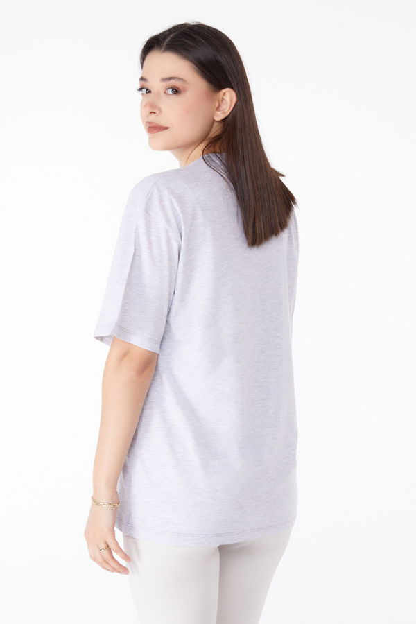 Baskılı T-shirt Gri - 25295