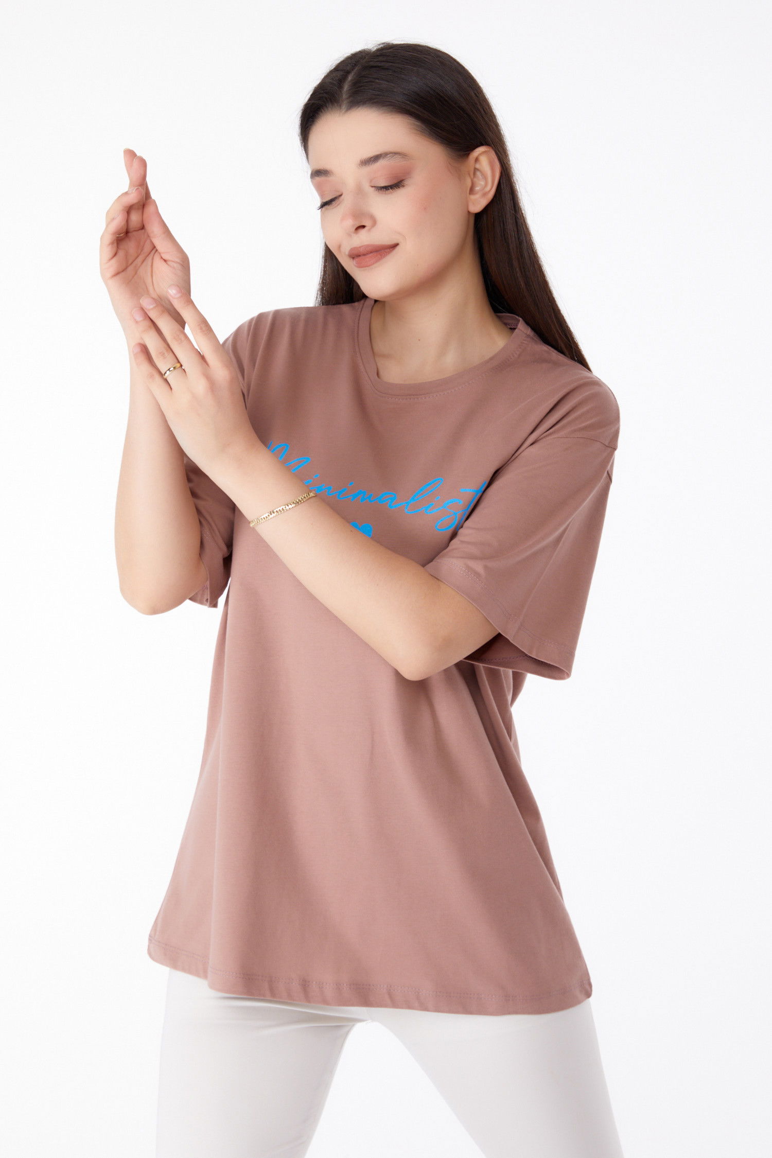 Baskılı T-shirt Vizon - 25295