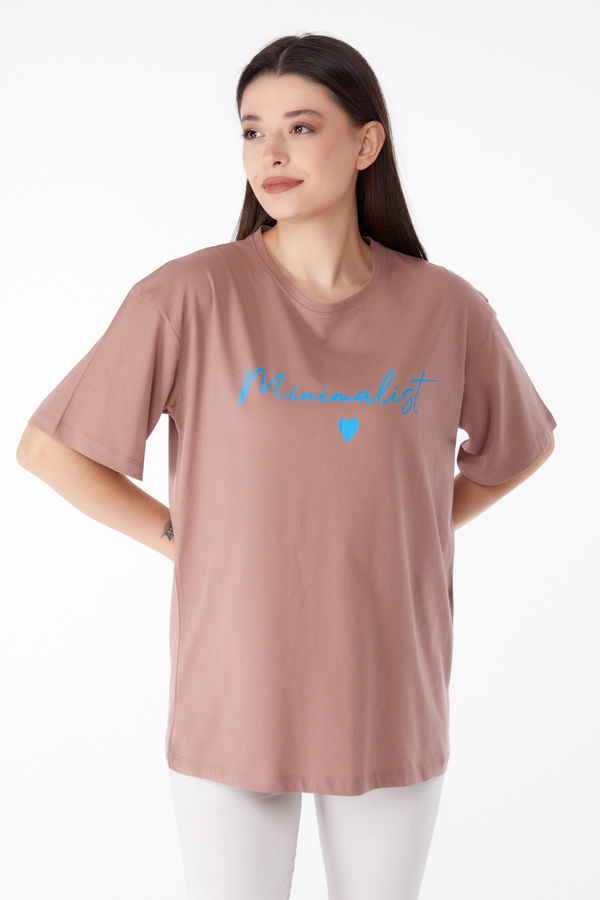 Baskılı T-shirt Vizon - 25295