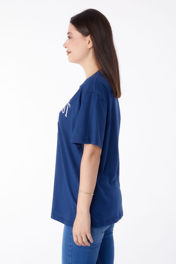 Baskılı T-shirt Lacivert - 25297 LACİVERT