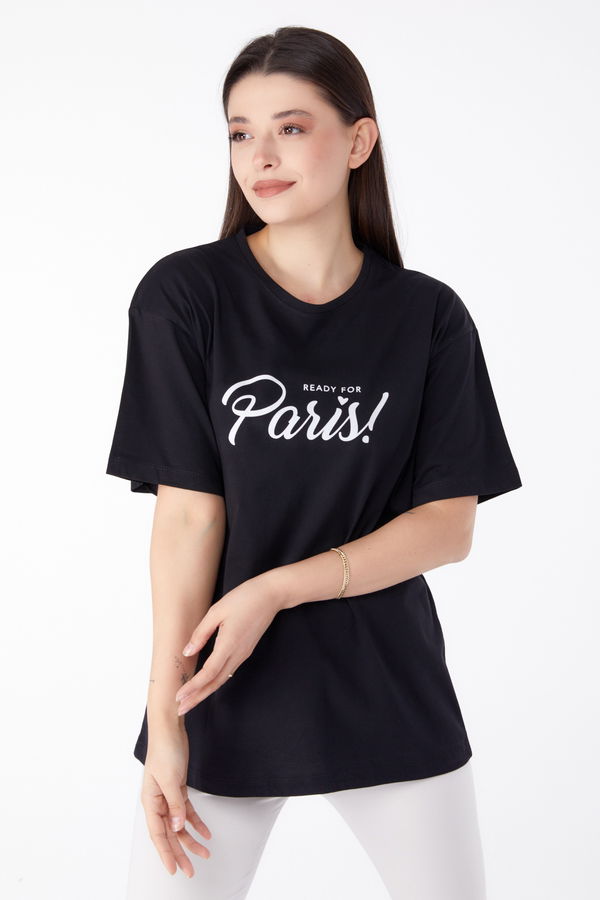 Baskılı T-shirt Siyah - 25298 SİYAH