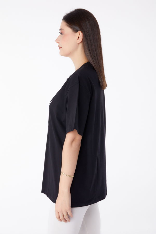 Baskılı T-shirt Siyah - 25298 SİYAH