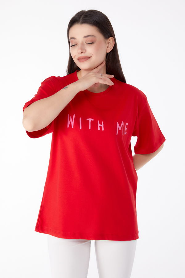 Baskılı T-shirt Kırmızı - 25299 Kırmızı