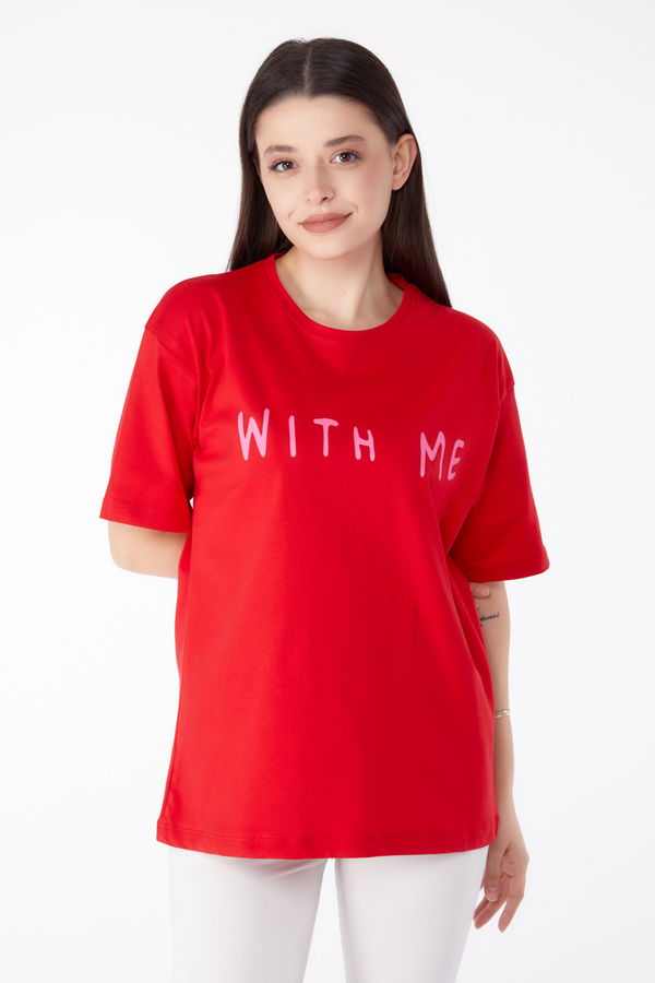 Baskılı T-shirt Kırmızı - 25299 Kırmızı