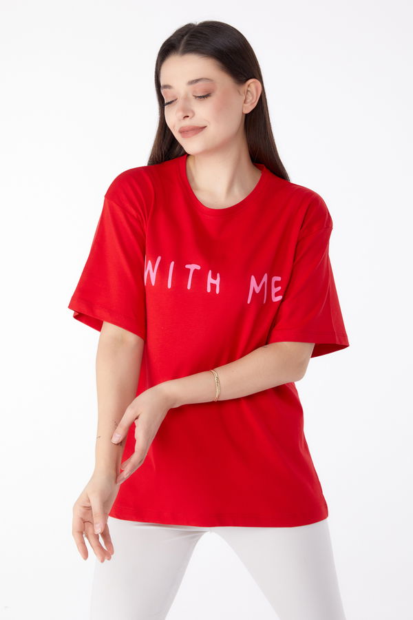 Baskılı T-shirt Kırmızı - 25299 Kırmızı