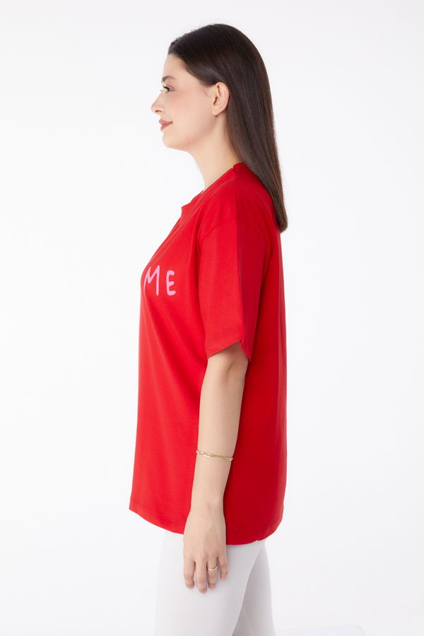 Baskılı T-shirt Kırmızı - 25299 Kırmızı