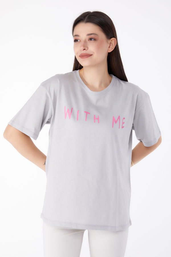 Baskılı T-shirt Gri - 25299