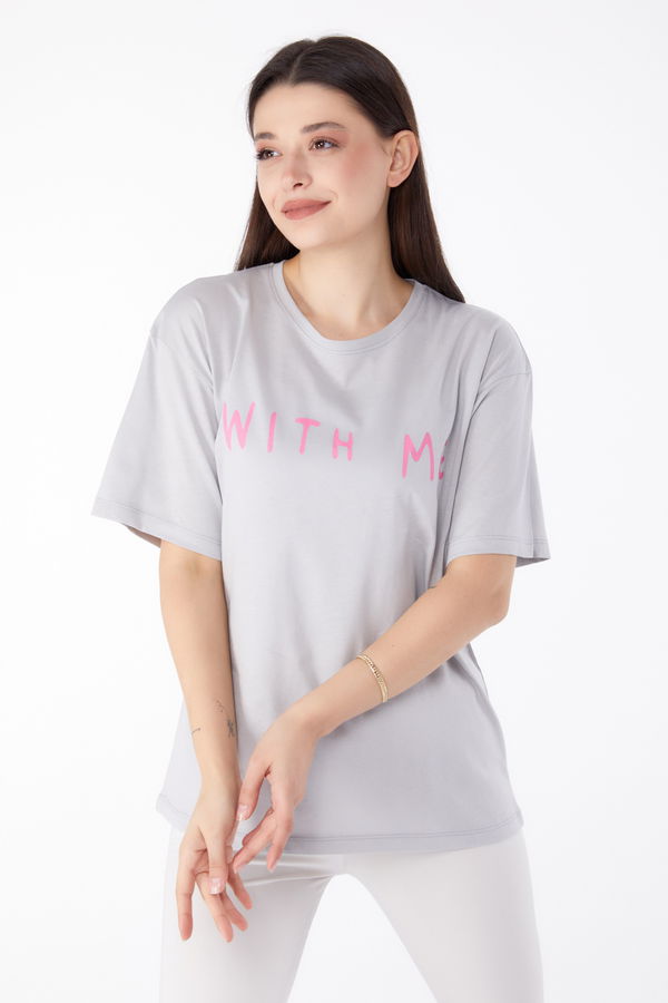 Baskılı T-shirt Gri - 25299