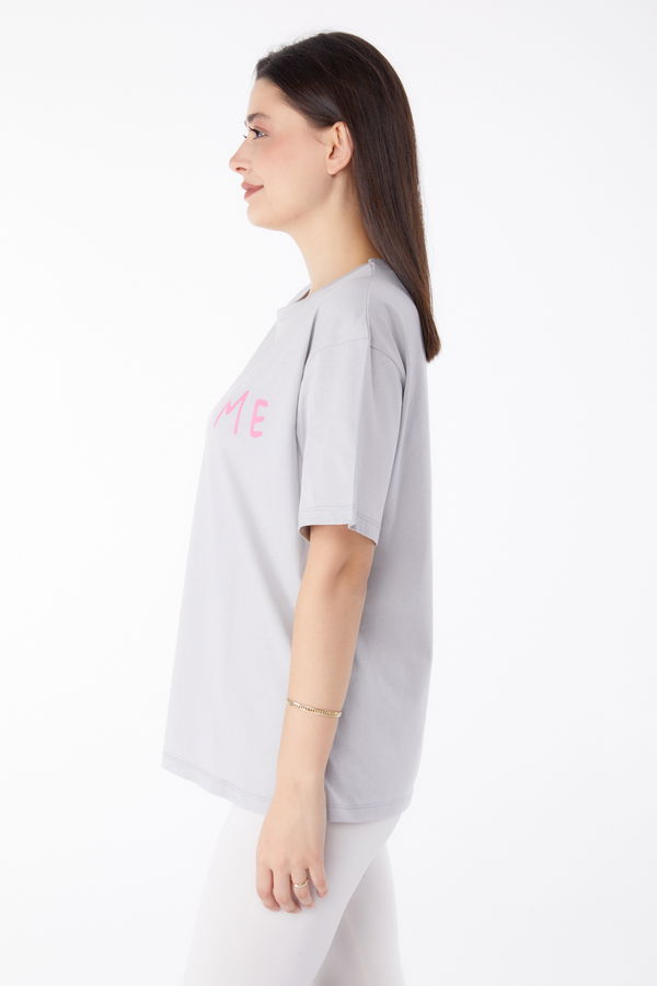 Baskılı T-shirt Gri - 25299