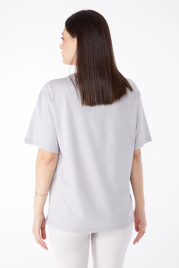 Baskılı T-shirt Gri - 25299