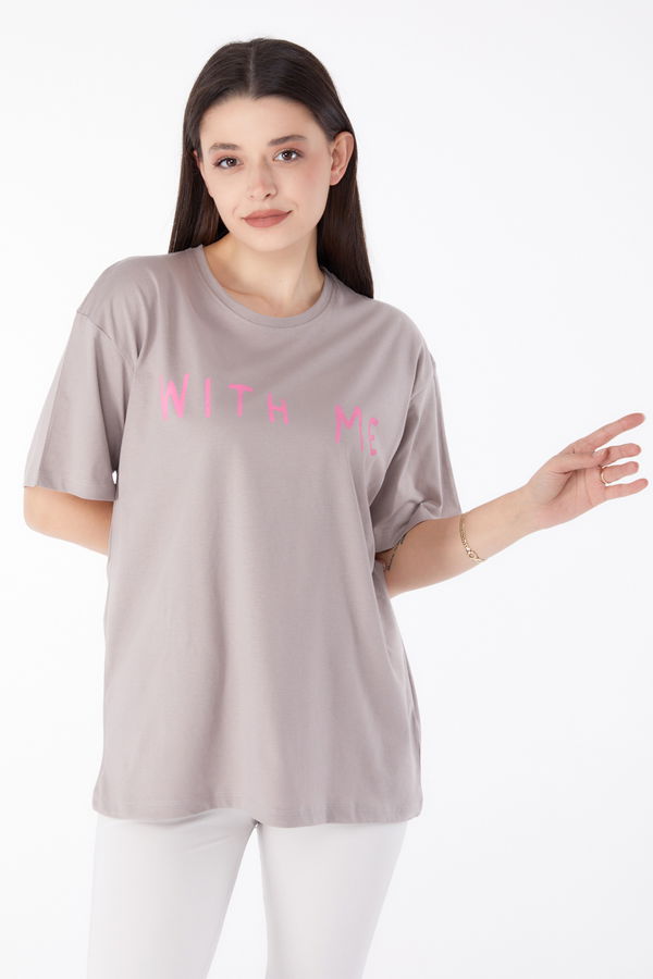 Baskılı T-shirt Vizon - 25299