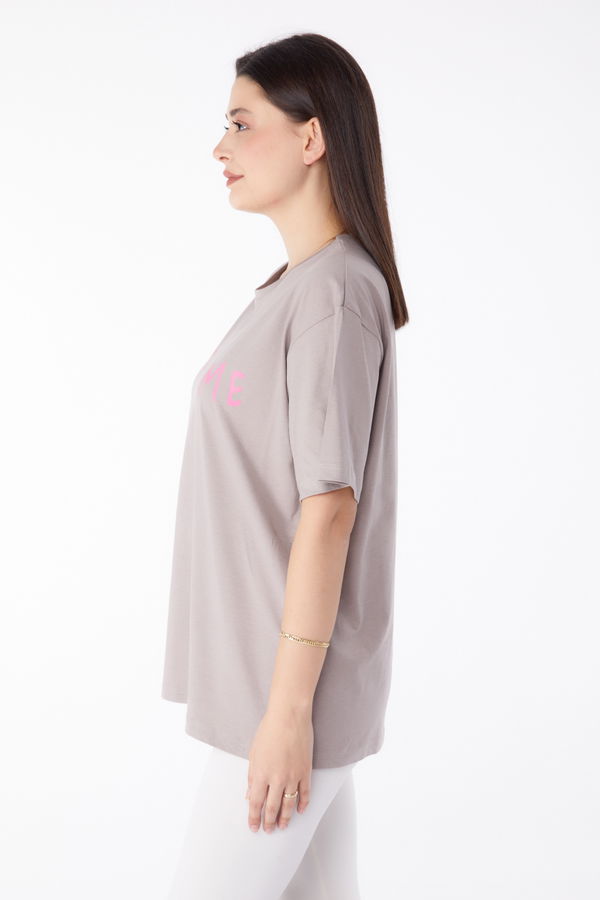 Baskılı T-shirt Vizon - 25299