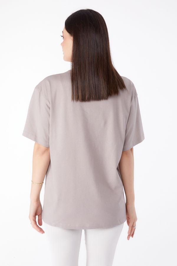 Baskılı T-shirt Vizon - 25299