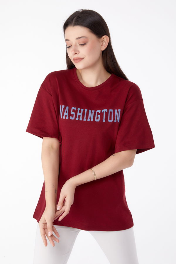 Baskılı T-shirt Bordo - 25300