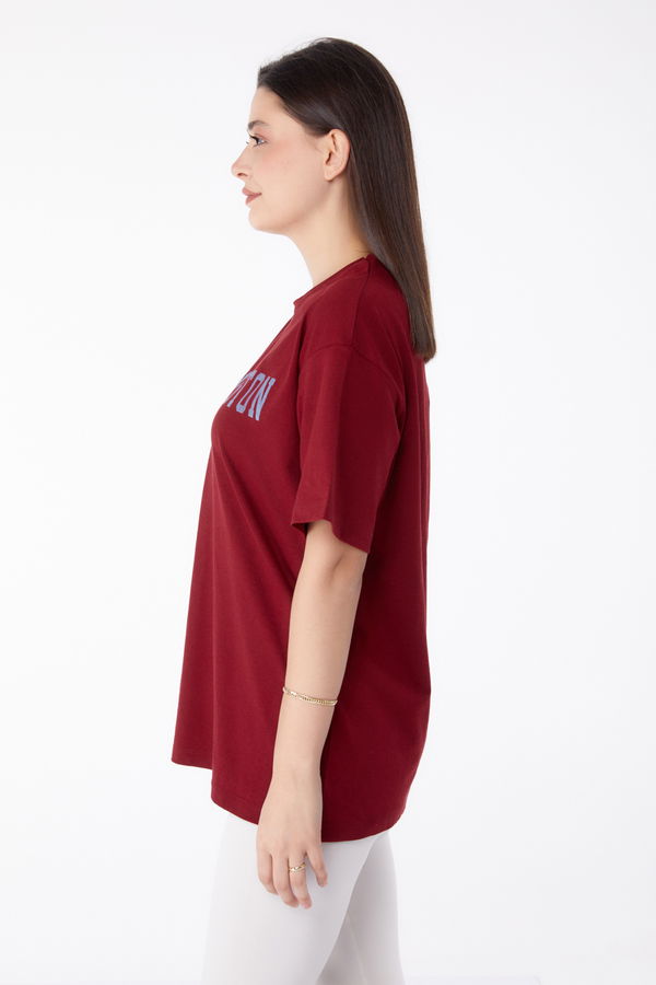 Baskılı T-shirt Bordo - 25300