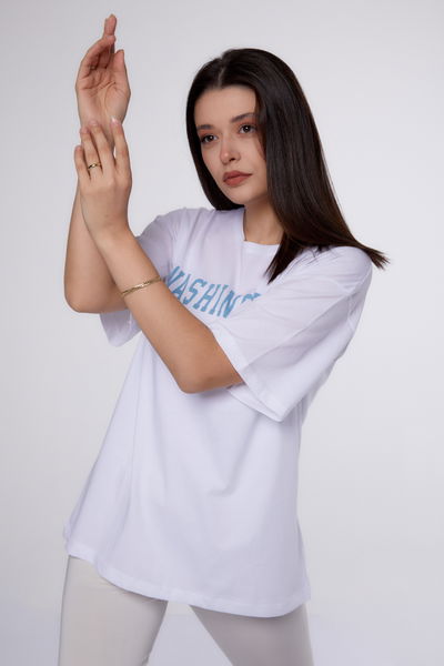 Baskılı T-shirt Beyaz - 25300