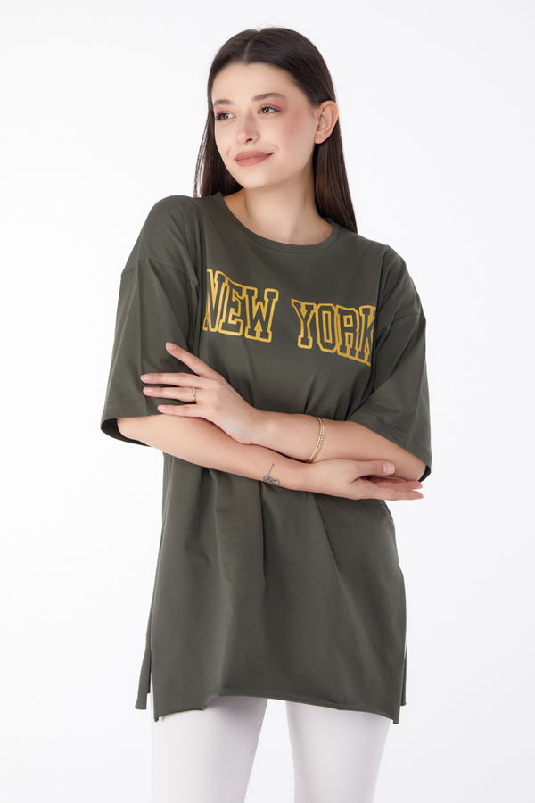 Baskılı T-shirt Haki - 25301