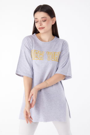 Baskılı T-shirt Gri - 25301