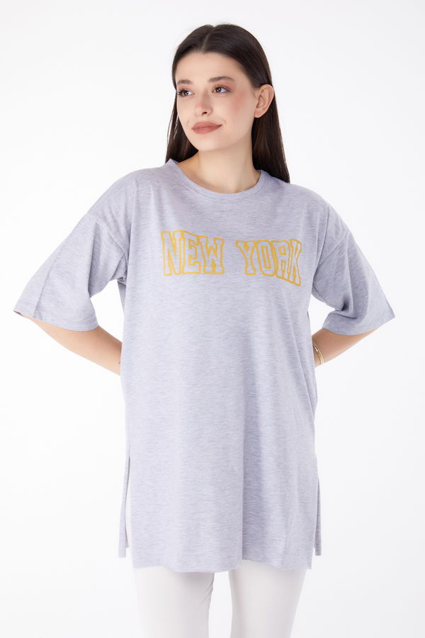 Baskılı T-shirt Gri - 25301
