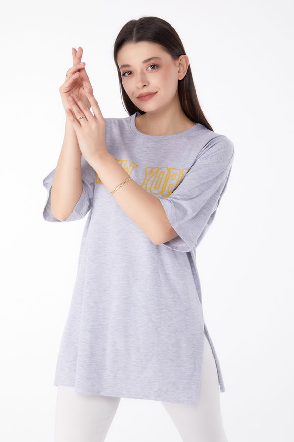 Baskılı T-shirt Gri - 25301