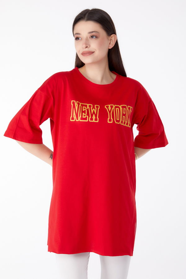 Baskılı T-shirt Kırmızı - 25301 Kırmızı