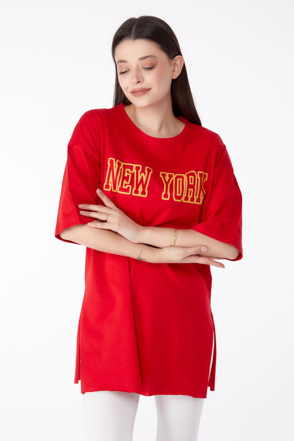 Baskılı T-shirt Kırmızı - 25301 Kırmızı