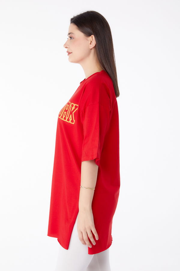 Baskılı T-shirt Kırmızı - 25301 Kırmızı
