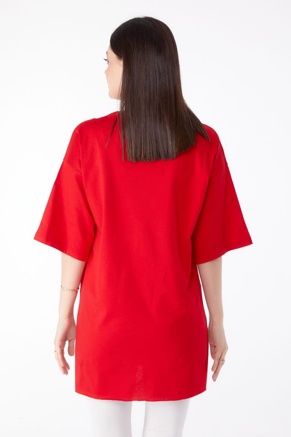 Baskılı T-shirt Kırmızı - 25301 Kırmızı