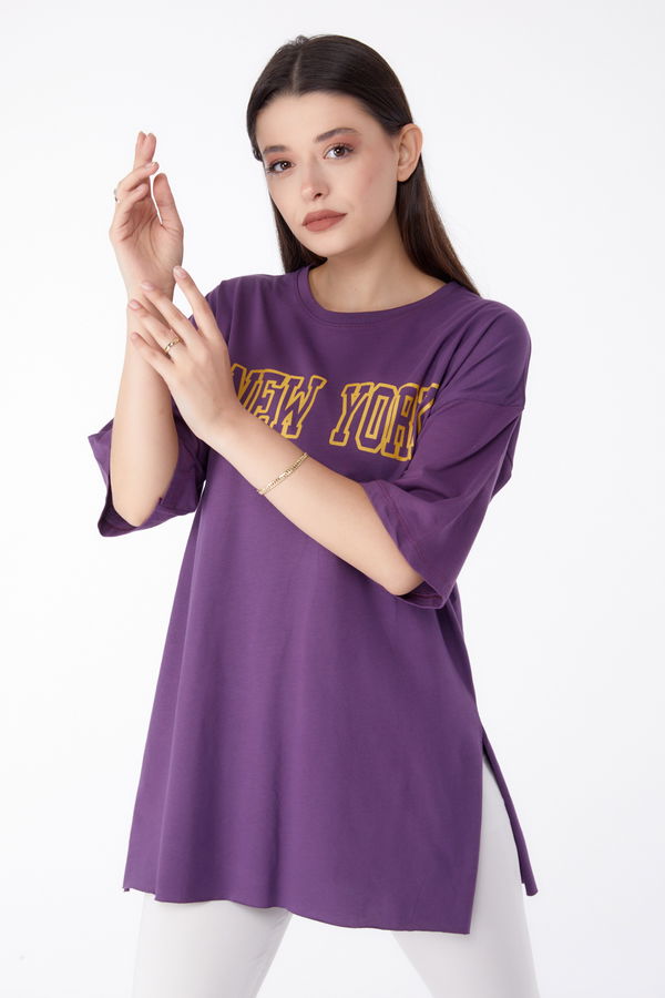 Baskılı T-shirt Mor - 25301 MOR
