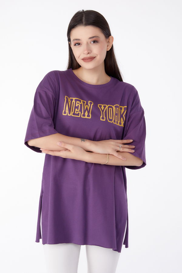 Baskılı T-shirt Mor - 25301 MOR