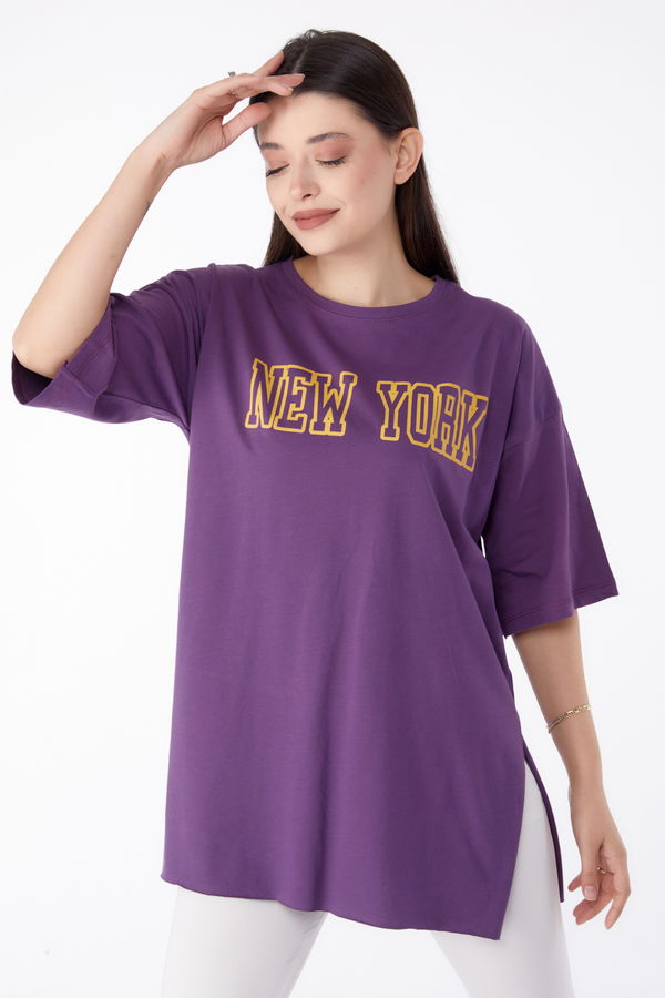 Baskılı T-shirt Mor - 25301 MOR