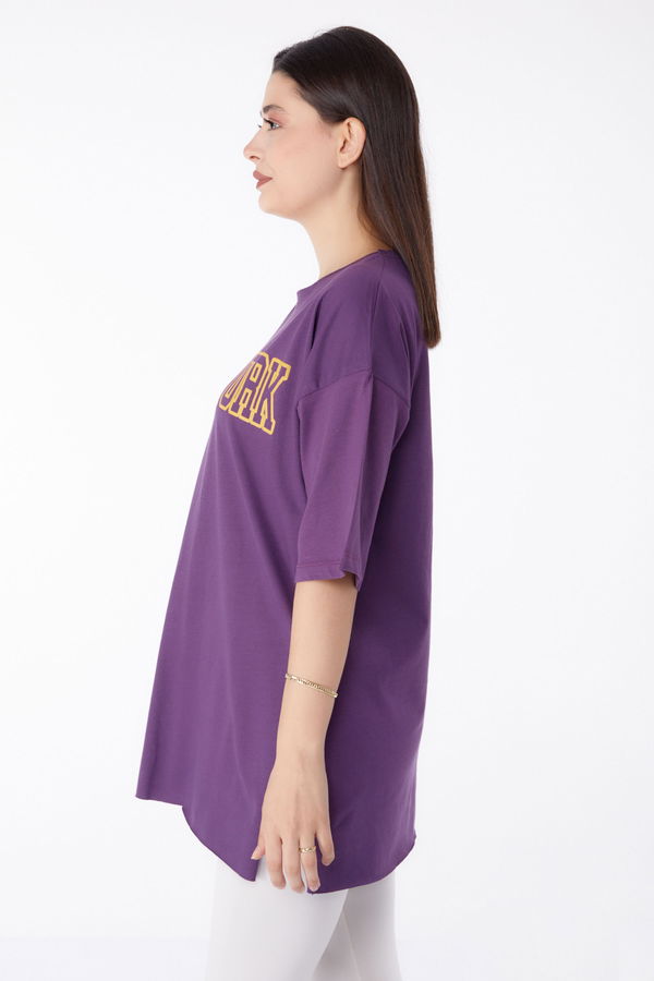 Baskılı T-shirt Mor - 25301 MOR